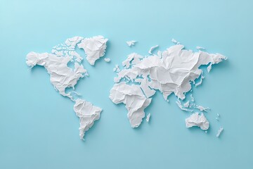 Fototapeta premium Crumpled Paper World Map Global Issues, Environmental Concept, Abstract Design