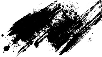 Black paint splatter on a transparent white background. Vector black and white with grunge style, Abstract black and white brush strokes on a canvas with Black ink texture.	