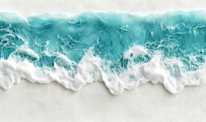 Fototapeta premium Aerial turquoise waves crashing white sand beach