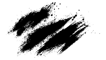 Black paint splatter on a transparent white background. Vector black and white with grunge style, Abstract black and white brush strokes on a canvas with Black ink texture.	