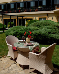 romantic outdoor dining table in the greenery