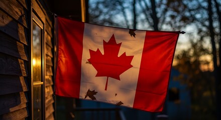Canadian Flag at Sunset: A Peaceful Evening