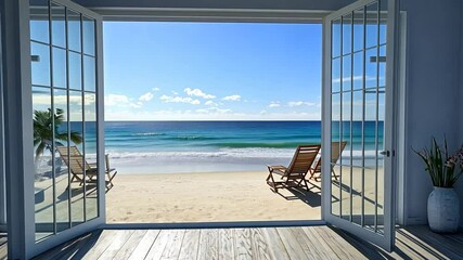 Serene beach vista from indoor space: a peaceful coastal hideaway experience