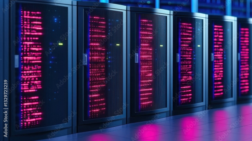 Aufkleber illuminated server racks in a data center