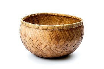 Authentic Handwoven Bamboo Bowl, Asian Rice Basket, Natural Texture, Craft