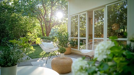 Relaxing Outdoor Garden Space with Modern Decor and Natural Light for Peaceful Retreat Moments