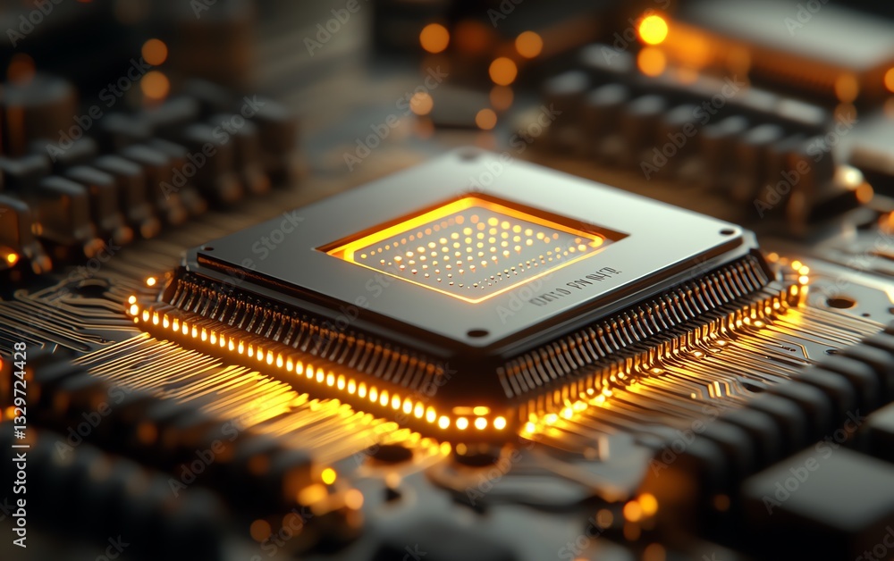 Aufkleber close-up of illuminated computer processor