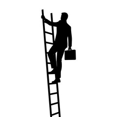 Silhouette of businessman climbing up a ladder with briefcase vector illustration