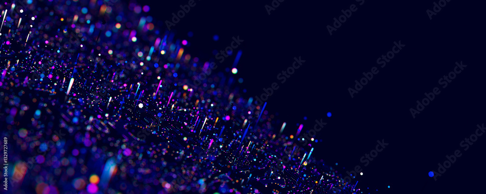 Poster macro of quantum computing technology. digital patterns of big data. microworld of llm ai learning p