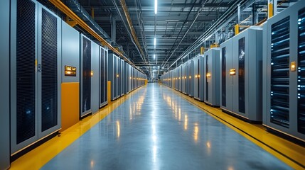 Fototapeta premium Industrial battery storage facility powered by AI-driven peak shaving technology