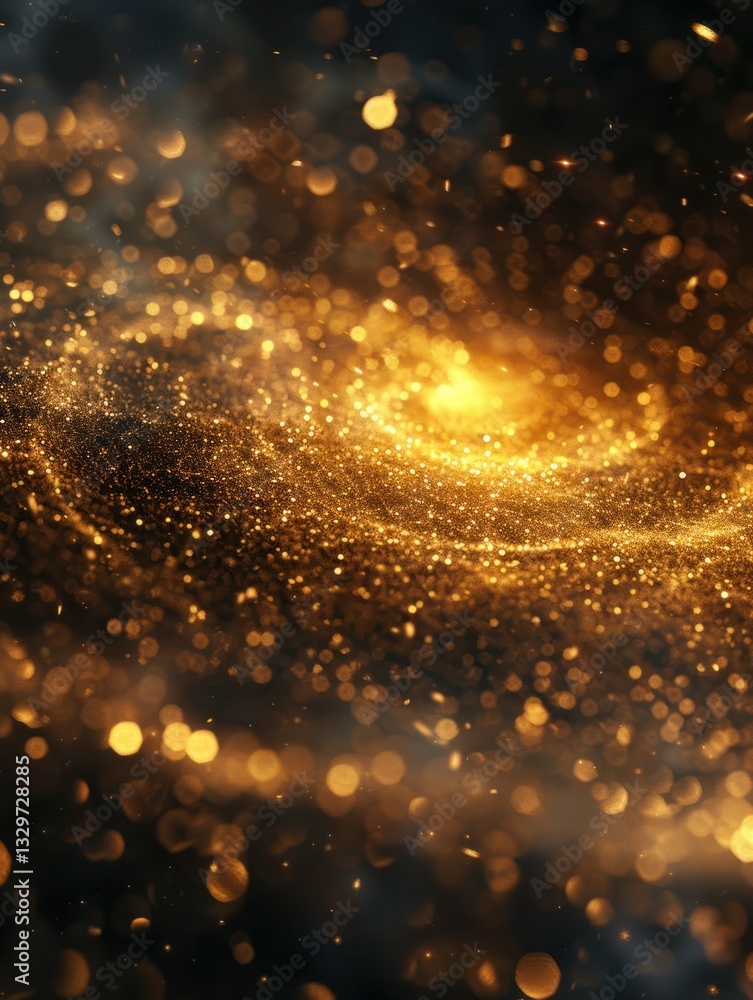 Poster golden glitter swirls in a circle with soft lighting, creating a dreamy atmosphere filled with lumin