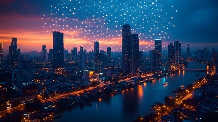Fototapeta premium Futuristic smart city integrating AI peak shaving for sustainable energy efficiency