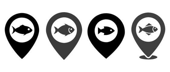 Fish Location Map Pins  , Fishing Spot & Aquatic GPS Icons Set