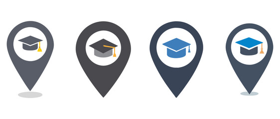 Graduation Cap Map Pin Icon Vector Set