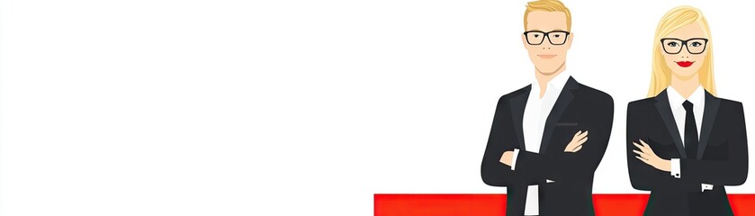 Confident business team, red background, website banner