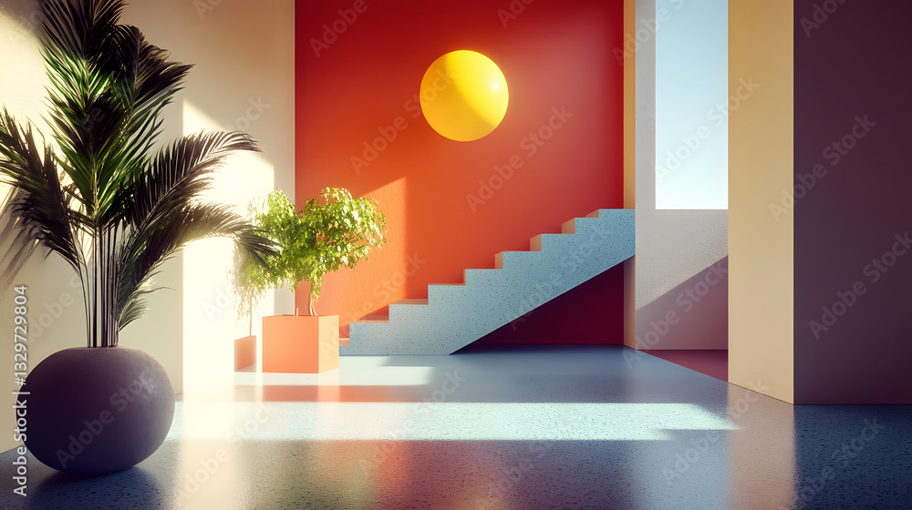 Poster stylish plant positioned in a room with modern decor showcasing geometric transformations in shape a