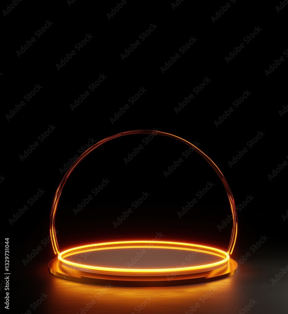 Poster glowing orange circular display platform with luminous halo effect