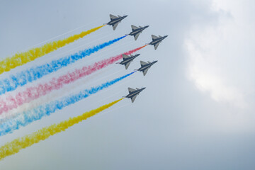 Fighter aircraft performance exhibition in Bangkok, Thailand, photographed on March 7, 2025.