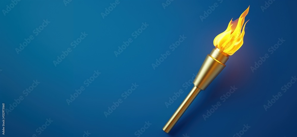 Poster flaming olympic torch symbolizing unity and sportsmanship on blue background