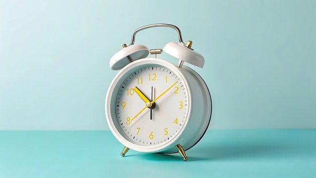 Minimalist white alarm clock on grey background, showcash time and deadline, value of time, time management - Powered by Adobe