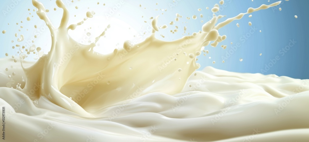 Aufkleber milk splash creating dynamic motion against a soft blue background