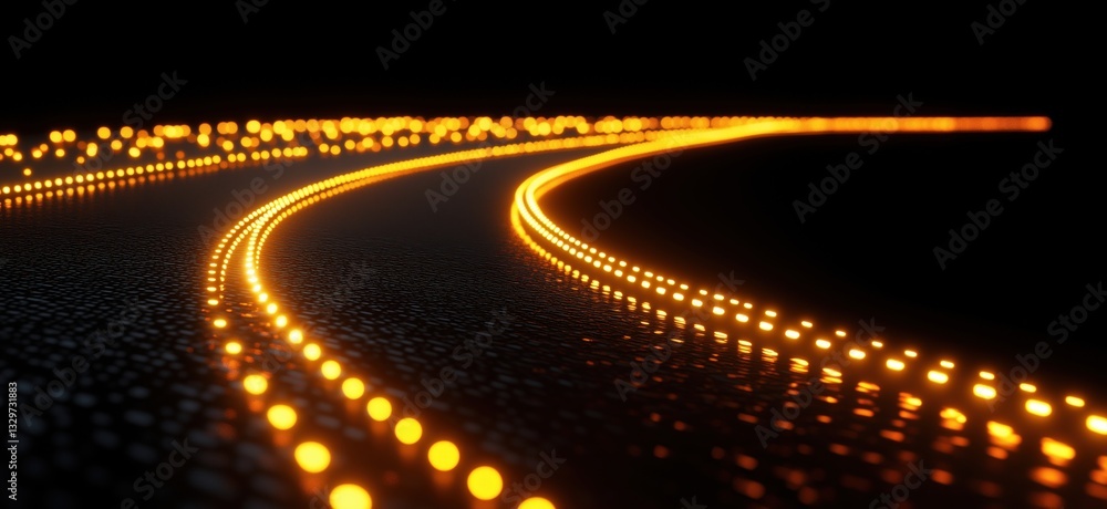 Poster glowing orange light trails on dark reflective surface creating dynamic visual effect