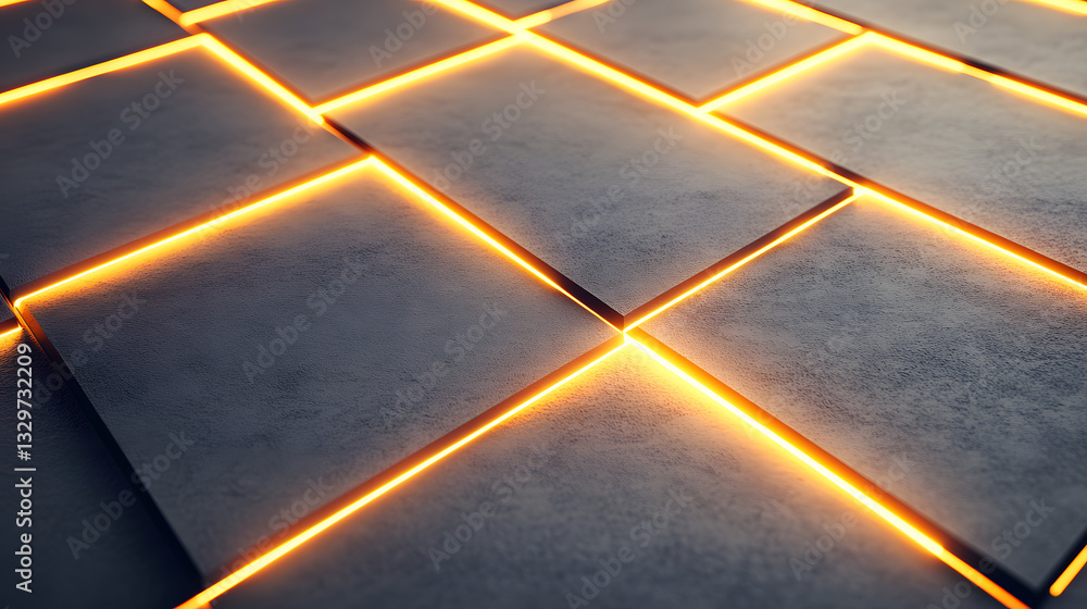 Aufkleber intriguing tiled floor illuminated by warm orange lights creating a unique geometric design that evo