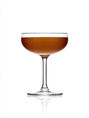 Amber cocktail in coupe glass, white background, bar menu use
