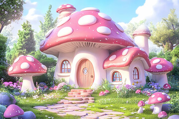Enchanted mushroom house in a fairytale forest