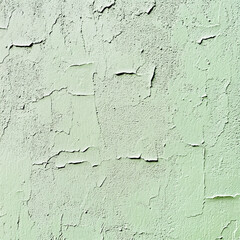 A cracked green plaster wall with peeling paint and textured details giving it a rustic and aged appearance with an urban aesthetic
