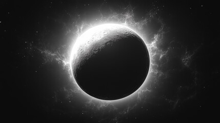 Fototapeta premium Monochrome Celestial Sphere Glowing in Dark Space