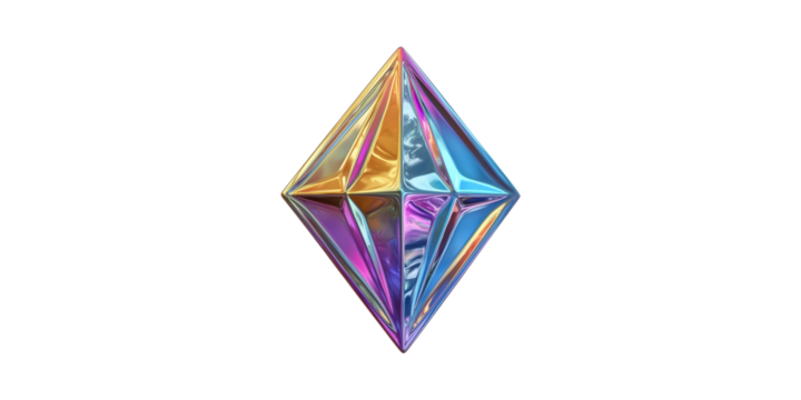 Iridescent geometric gem with multicolor shine isolated on transparent background