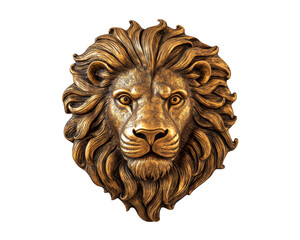 golden lion head carving with intricate mane details, showcasing craftsmanship and artistry. This striking piece adds regal touch to any decor