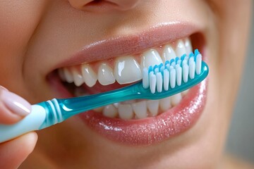 Close-up of a person brushing their teeth, focusing on oral hygiene