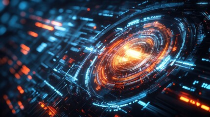 Quantum Core Glowing Under Dynamic Digital Patterns