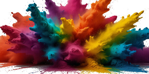 Vector abstract colorful rainbow holi paint and colorful cloud smoke powder explosion isolated on transparent wide panorama background.	