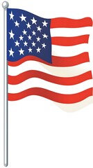 Fototapeta premium US flag flying on a pole, waving in white background