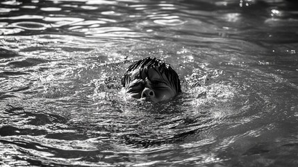 Person Struggling in Water, Showing Signs of Drowning and Urgent Need for Rescue. Concept of Water Safety, Emergency, and Life-Saving Situations.