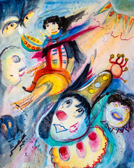 Circus, rider and clown