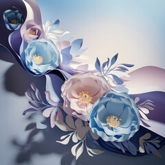This image showcases a stunning arrangement of large, meticulously crafted paper flowers in soft, pastel shades of white and blush.