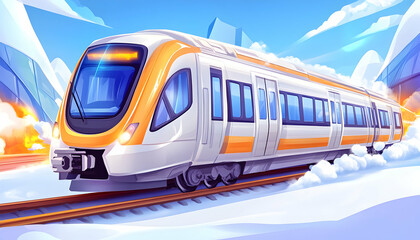 Naklejka premium Fast train on snowy tracks