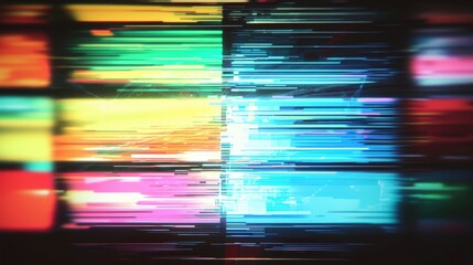 Abstract multicolored motion blur effect with horizontal light streaks. Futuristic background texture for digital design, technology, and colorful light trails.