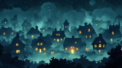 Enchanted Halloween Village at Night