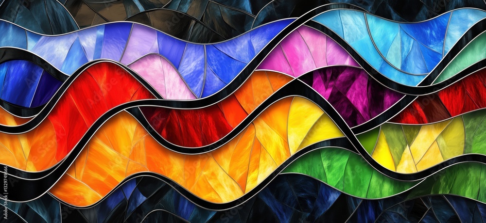 Poster colorful abstract waves design with vibrant hues and intricate patterns