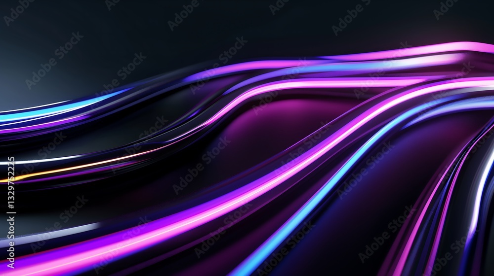 Poster a sleek futuristic background of smooth flowing light trails in multiple colors, layered in a wave-l