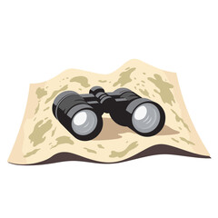 Binoculars on a map, exploring the unknown, adventure symbol