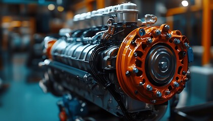 Fototapeta premium Close-up of a powerful, industrial engine.