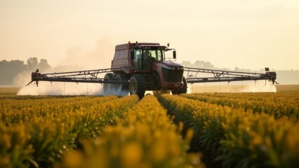Fototapeta premium agricultural machinery cultivates fields, waters, fertilizes. insect repellent treatment. the concept of crop cultivation, cultivation technology. agriculture, farming