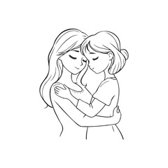 Loving Mother Holding Daughter Tenderly in Line Art Style Perfect for Mothers Day Design