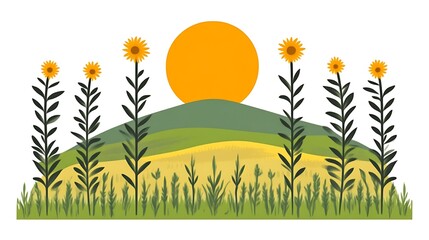 Obraz premium Sunflowers Bloom Bright Against a Hillside Sunset